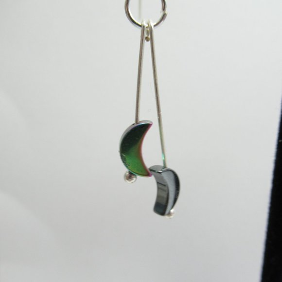 Hematite Moon dangle Earrings - Picture 3 of 9